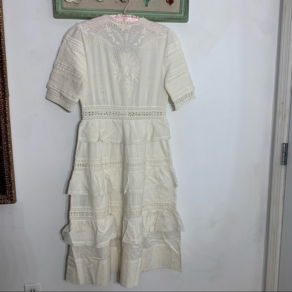 LoveShackFancy Rebecca Embroidered Lace Eyelet Tiered Ruffle Midi Short medium - Picture 8 of 9